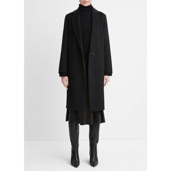 Vince 'Classic' Black Wool Blend Straight Coat Size M